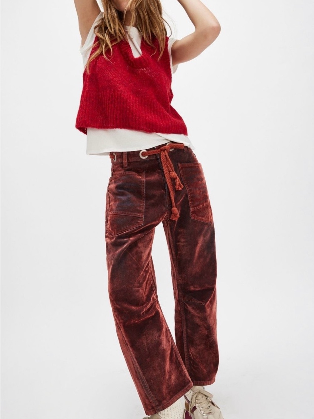We The Free Moxie Flocked Barrel Jean Chili